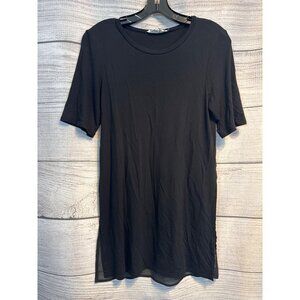 BCBGeneration Black Short Sleeve Layered Tunic Top With Sheer Bottom Panel Size